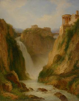 The Waterfalls at Tivoli with the Temple of Vesta