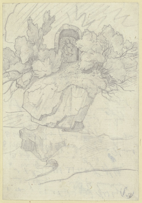 Felsenpartie mit einem Marienbild zwischen Gebüsch a Carl Philipp Fohr