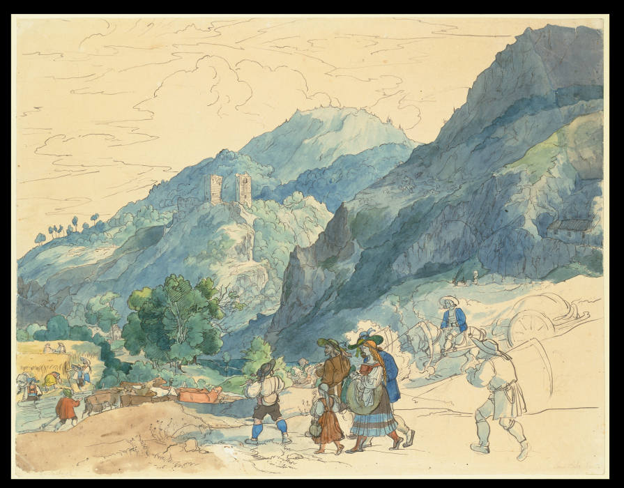 Landscape near Innsbruck with the Ruins at Fragenstein and Country People Returning Home and Working a Carl Philipp Fohr