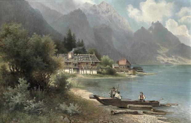 Landscape at Lake Kochelsee, Bavaria (oil on canvas) a Carl Prestel