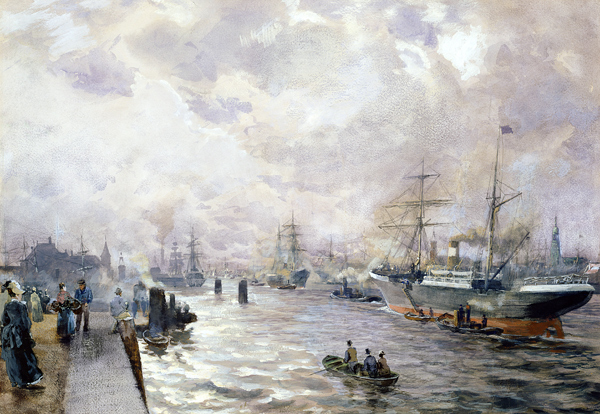 Sailing Ships in the Port of Hamburg a Carl Rodeck