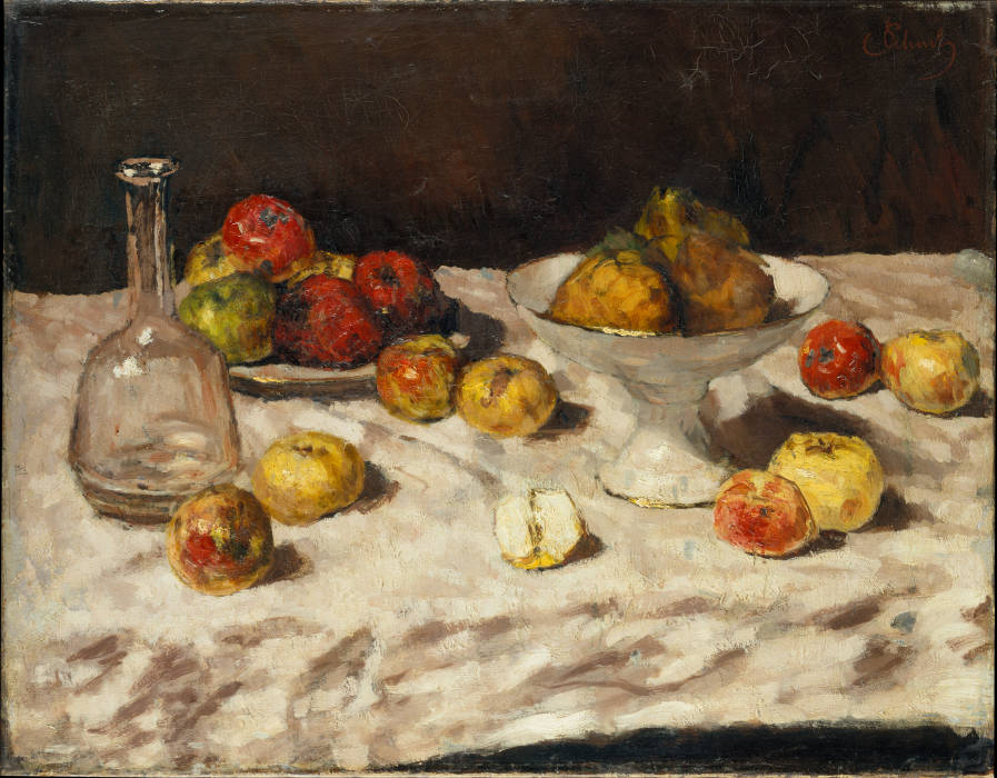 Still Life with Apples, Pears and a Carafe a Carl Schuch