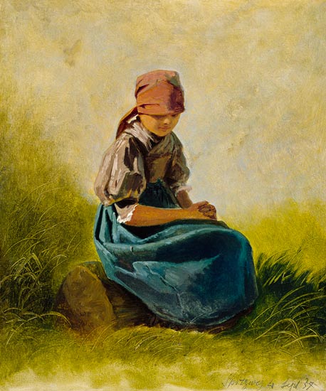 Sedentary farmer girl with folded hands a Carl Spitzweg