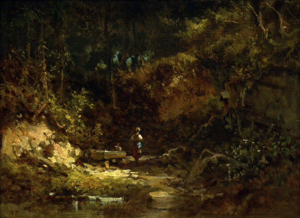 Spitzweg / Girl at Forest Stream /c.1865 a Carl Spitzweg