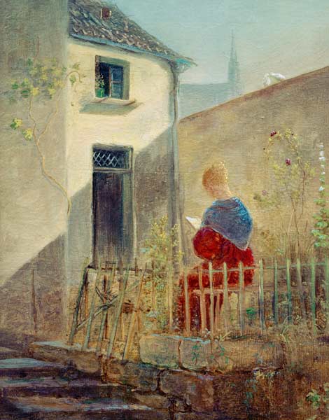 Spitzweg / Woman in Garden / Painting a Carl Spitzweg