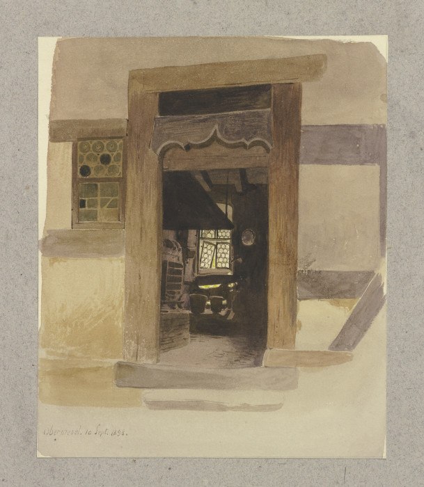 Blick durch einen geschnitzten Türrahmen in einen Innenraum in Oberwesel a Carl Theodor Reiffenstein