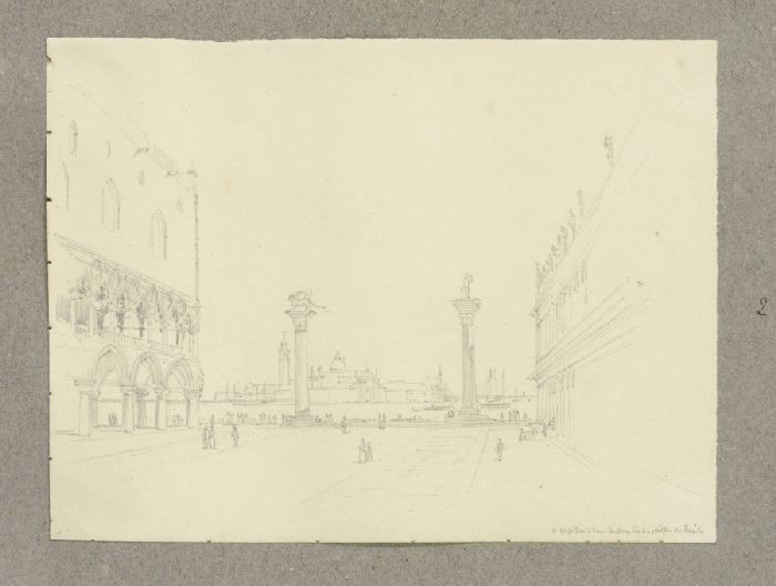 Blick über die Piazzetta des Markusplatzes, links der Dogenpalast, mittig die Säulen der Heiligen Ma a Carl Theodor Reiffenstein