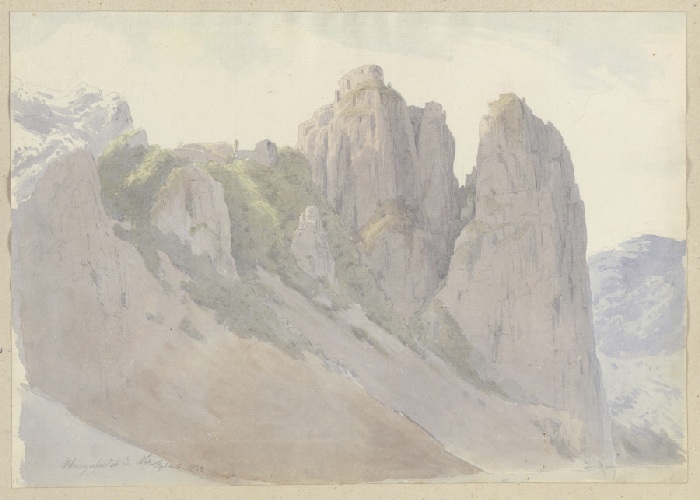 Der Rheingrafenstein an der Nahe, auf der Spitze die Burgruine Rheingrafenstein a Carl Theodor Reiffenstein
