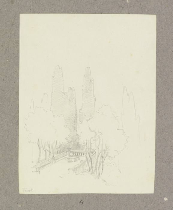 Freiterrasse mit Staffagefigur an einem bewaldeten Hang in Tivoli a Carl Theodor Reiffenstein
