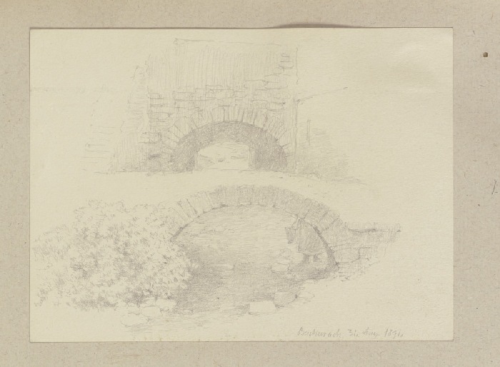 Steinbrücke über einen trockengefallenes Flussbett in Bacharach a Carl Theodor Reiffenstein