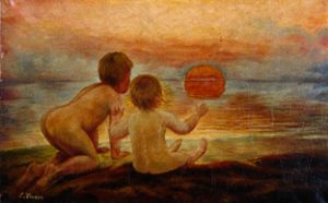 Children on the beach. a Carl Vinnen