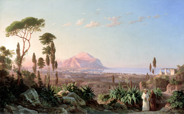 Palermo with Mount Pellegrino, c.1850 (oil on canvas) a Carl Wilhelm Götzloff