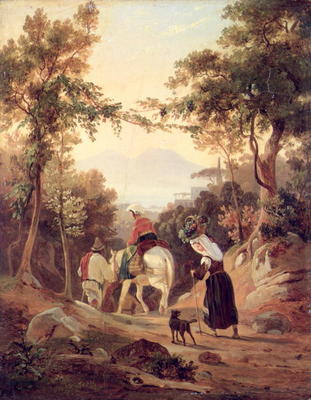 Italian Landscape with Peasants, c.1845 (oil on wood) a Carl Wilhelm Götzloff