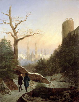 Winter Landscape with Gothic Church, 1821 (oil on canvas) a Carl Wilhelm Götzloff