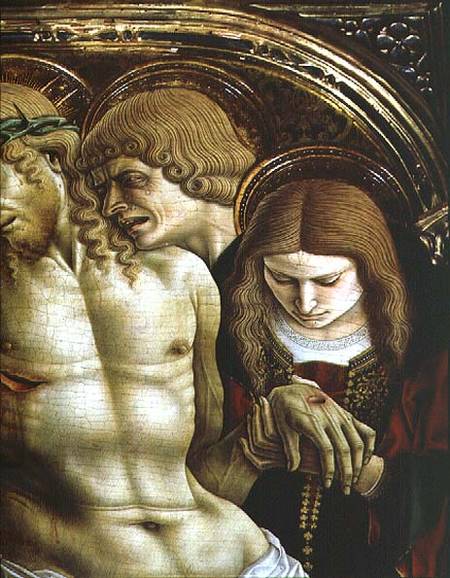 Lamentation of the Dead Christ, detail of St. John the Evangelist and Mary Magdalene, from the Sant' a Carlo Crivelli