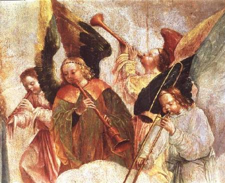 Four angels playing instruments (fresco) (detail a Carlos