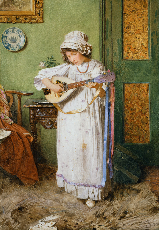Mandoline spielendes Mädchen a Carlton Alfred Smith