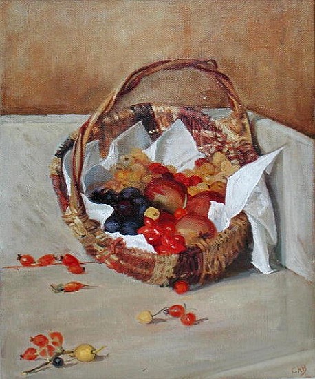 Basket of Fruit (oil on canvas)  a Caroline  Hervey-Bathurst