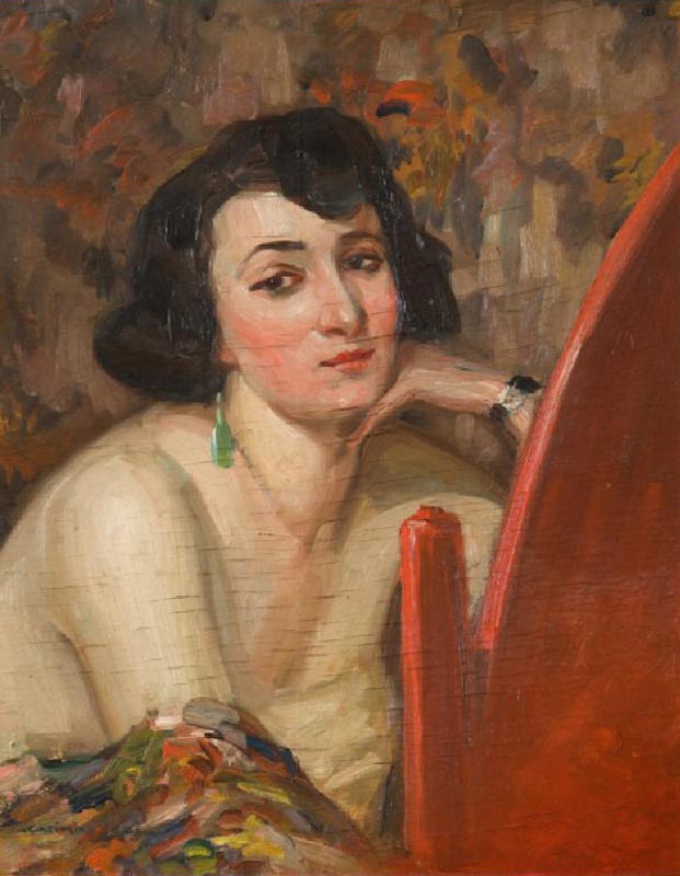 Woman at Mirror (oil on plywood) a Casimiro Jodi