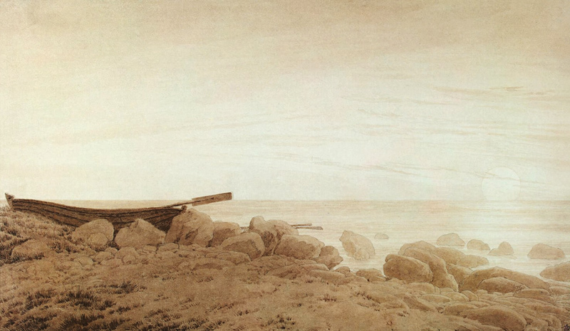 Boat on the Shore. Moonrise a Caspar David Friedrich