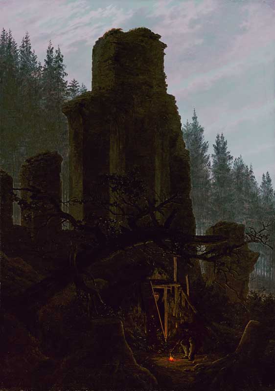 Rovine di una chiesa nel bosco a Caspar David Friedrich
