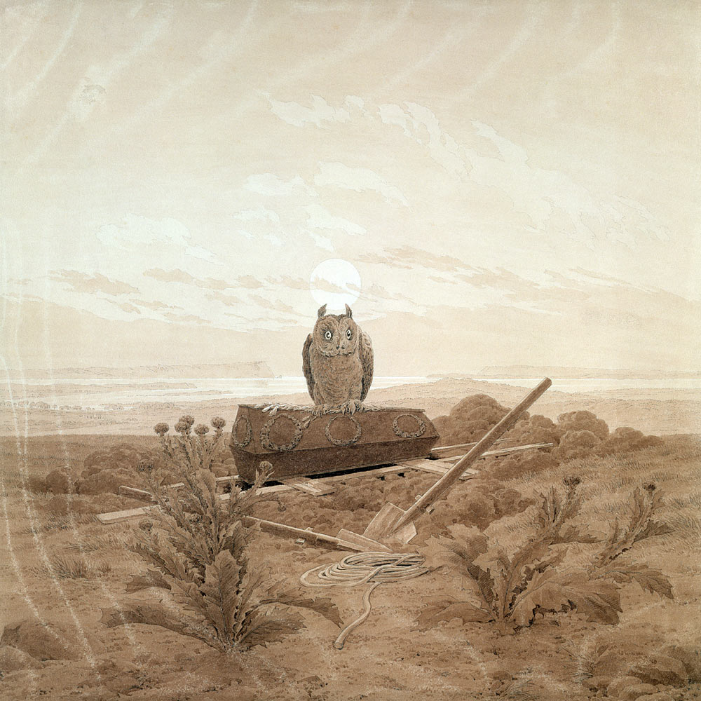 Landscape with Grave, Coffin and Owl a Caspar David Friedrich
