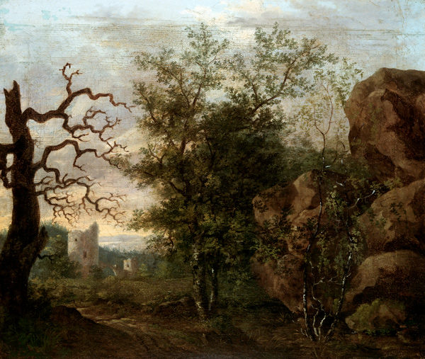 Landscape with bare tree a Caspar David Friedrich