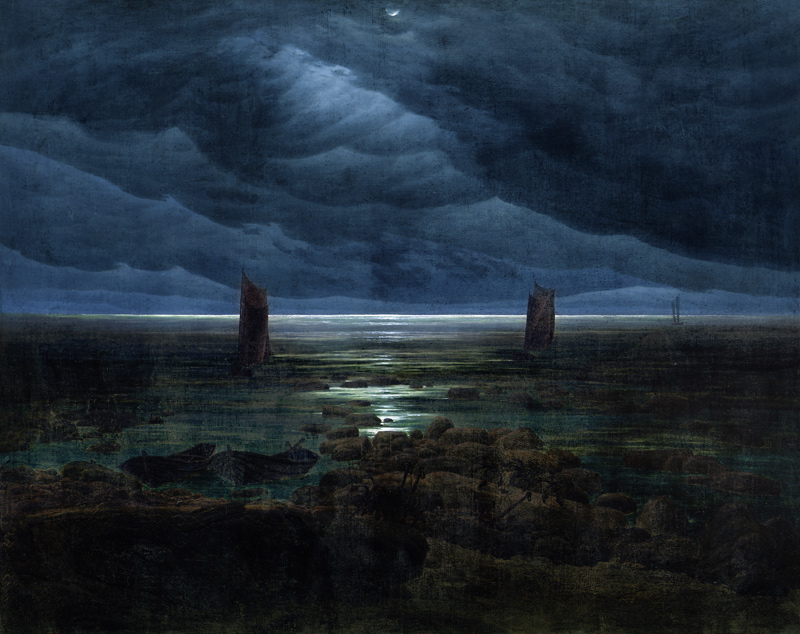 Sea Shore in Moonlight a Caspar David Friedrich
