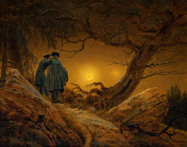 Due uomini contemplano la luna a Caspar David Friedrich