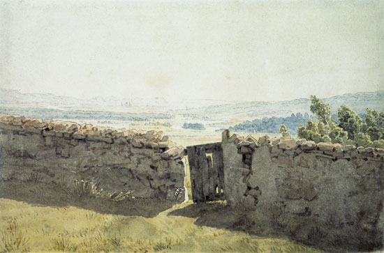 Landscape with a tumble-down wall a Caspar David Friedrich