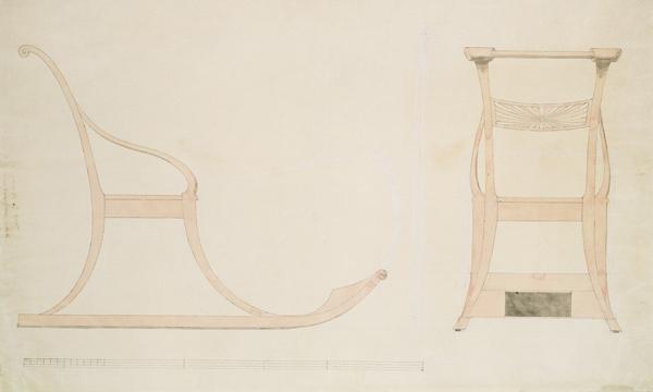 Chair for a Sleigh (pen with reddish w/c on paper)
