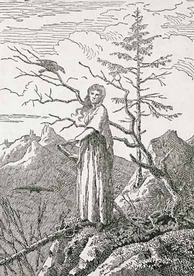 Woman with a Raven, on the Edge of a Precipice a Caspar David Friedrich
