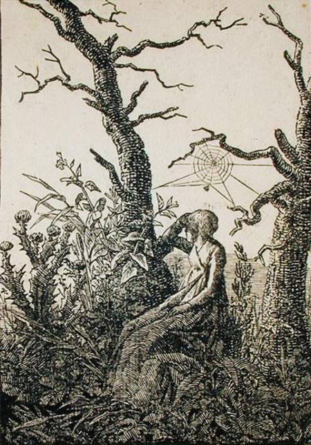 The Woman with a Spider's Web in the middle of Leafless Trees a Caspar David Friedrich