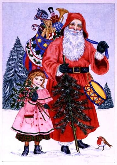 Santa and his helper (w/c on paper)  a Catherine  Bradbury