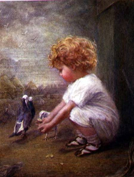 Little Girl feeding Pigeons a Catherine P. Brooker