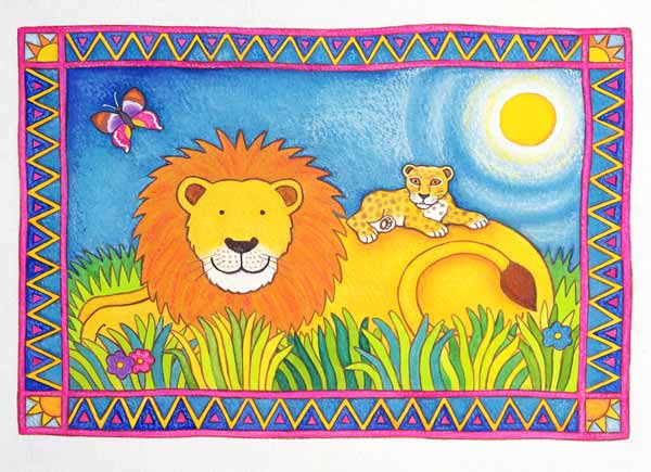 Lion in the Sun, 1997 (w/c and pastel on paper)  a Cathy  Baxter