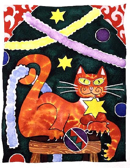 Christmas Cat with Decorations  a Cathy  Baxter