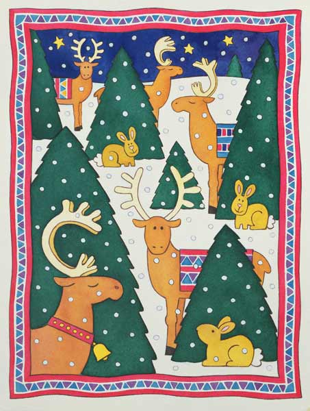 Reindeers around the Christmas Trees  a Cathy  Baxter