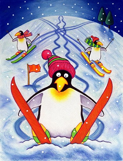 Skiing Holiday, 2000 (w/c and pastel on paper)  a Cathy  Baxter