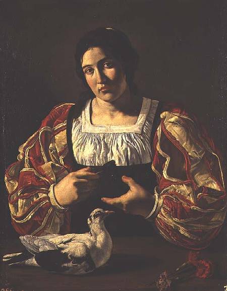 A Woman with Doves a Cecco de Caravaggio