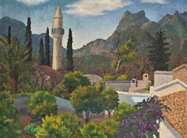 Turkish Village with Mosque, Cyprus a Cedric Morris