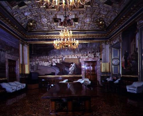 The 'Sala Maccari' (Maccari Room) richly decorated with gilt stucco and scenes of Roman history, det a Cesare Maccari