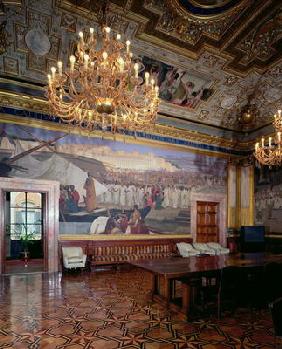 The 'Sala Maccari' (Maccari Room) richly decorated with gilt stucco and scenes from Roman history, d