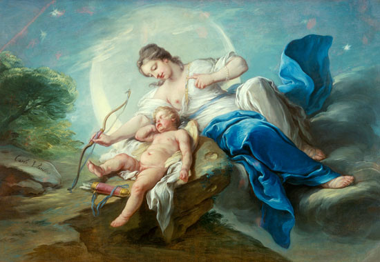 Amor is disarmed by Diana. a Charles Amédée Philippe van Loo