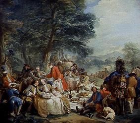 Rest at the hunting. a Charles André van Loo