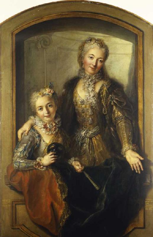 Madame Dupille mit ihrer Tochter in Abendroben a Charles Antoine Coypel