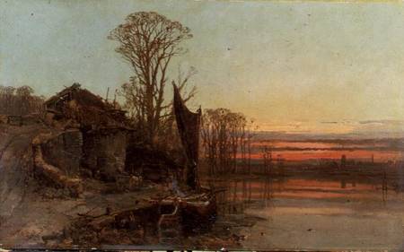 Landscape with a Ruined Cottage at Sunset a Charles Brooke Branwhite