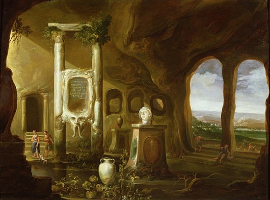 A monument to Augustus, in a grotto with figures, 17th century a Charles-Cornelisz de Hooch