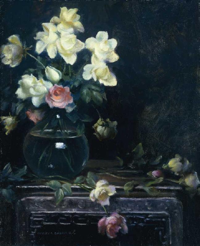 Rosen in einer Glasvase. a Charles Courtney Curran