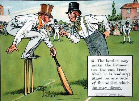 (15) The bowler may make the batsman (at the end from which he is bowling) stand on any side of the a Charles Crombie